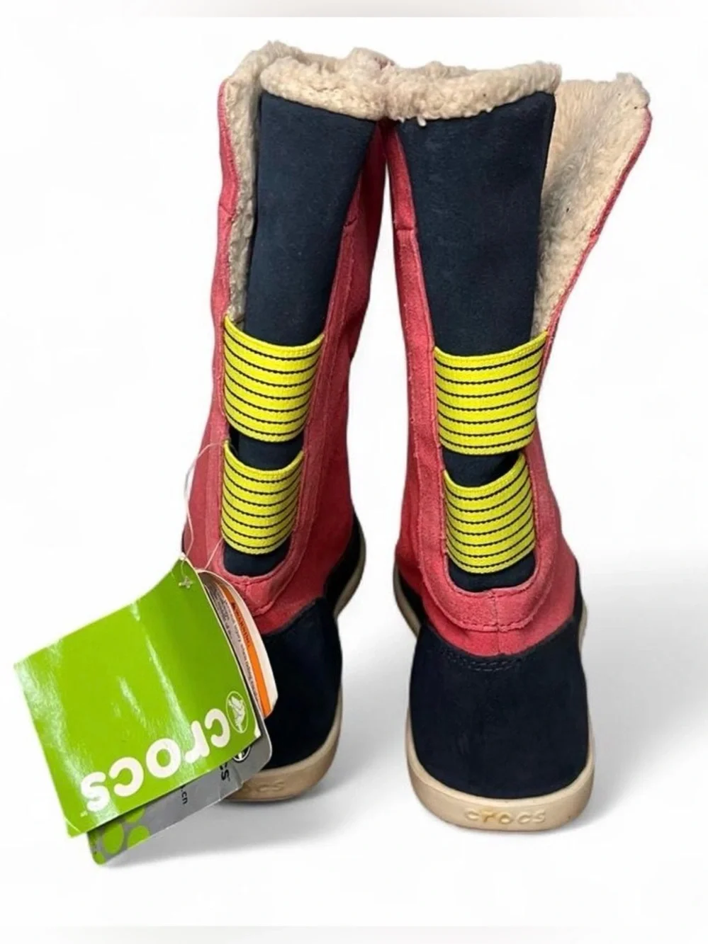 Crocs Kids Fleece Lined Winter Boots Pink Navy NWT Cozy Snow Shoes Size 6